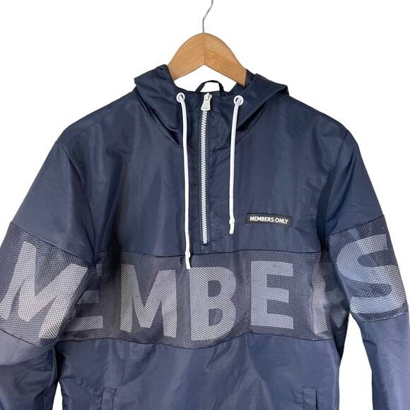MEMBERS ONLY Mens Half Zip Spell Out Hooded Pullover Jacket Blue S Outdoor Logo - Picture 3 of 9